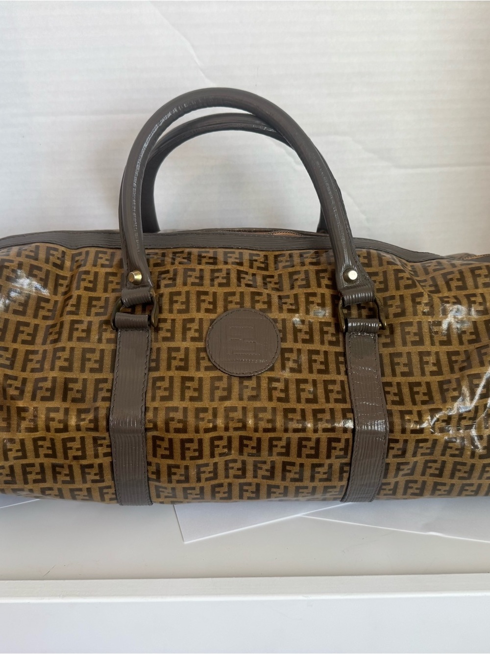 SOLD: Authentic Fendi Zucca Boston Bag Purse Brown FF Monogram Canvas Duffle - Picture 15 of 15